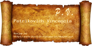 Petrikovich Vincencia névjegykártya